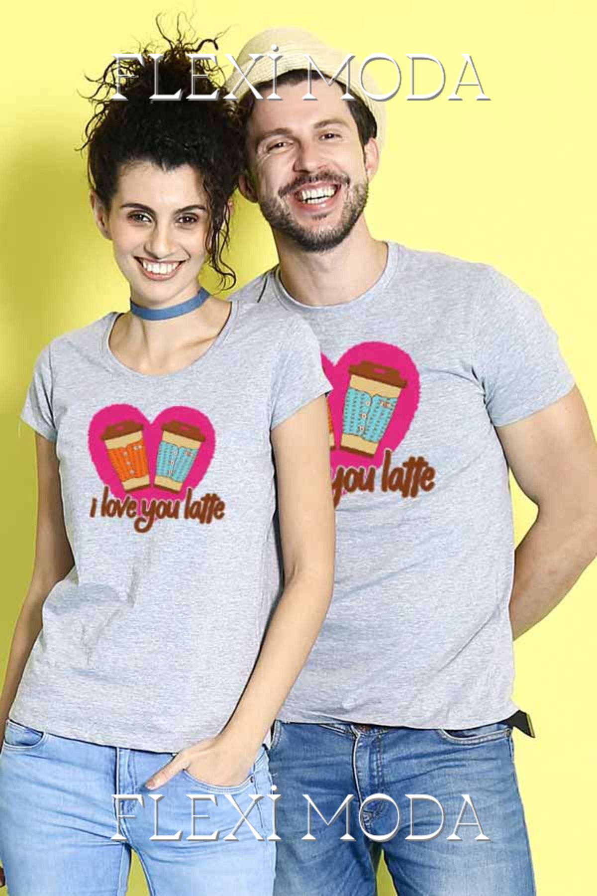 Hunors Sportswear & Company I love You Latte Yazılı Sevgili Çift Kombini Oversize 2'li Tişört