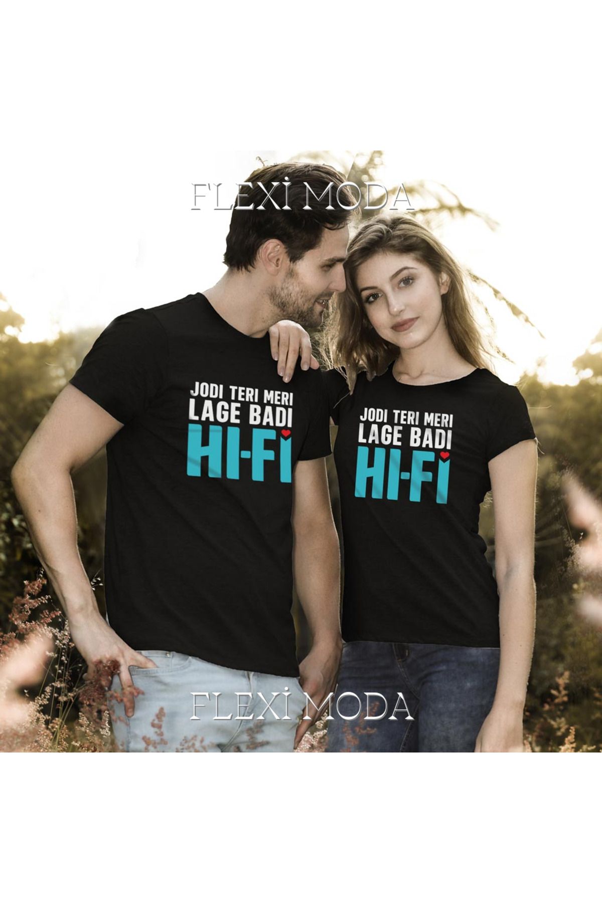 Hunors Sportswear & Company Jodi Teri Meri Lage Badi Hi-Fi For Couples Temalı Sevgili Çift Kombini Oversize 2'li Tişört