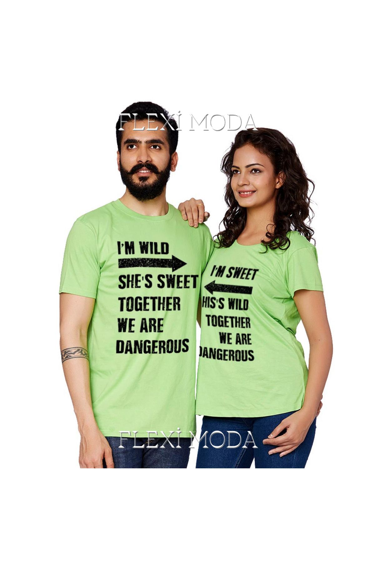 Hunors Sportswear & Company I Am Wild She Is Sweet Yazılı Sevgili Çift Kombini Oversize 2'li Tişört