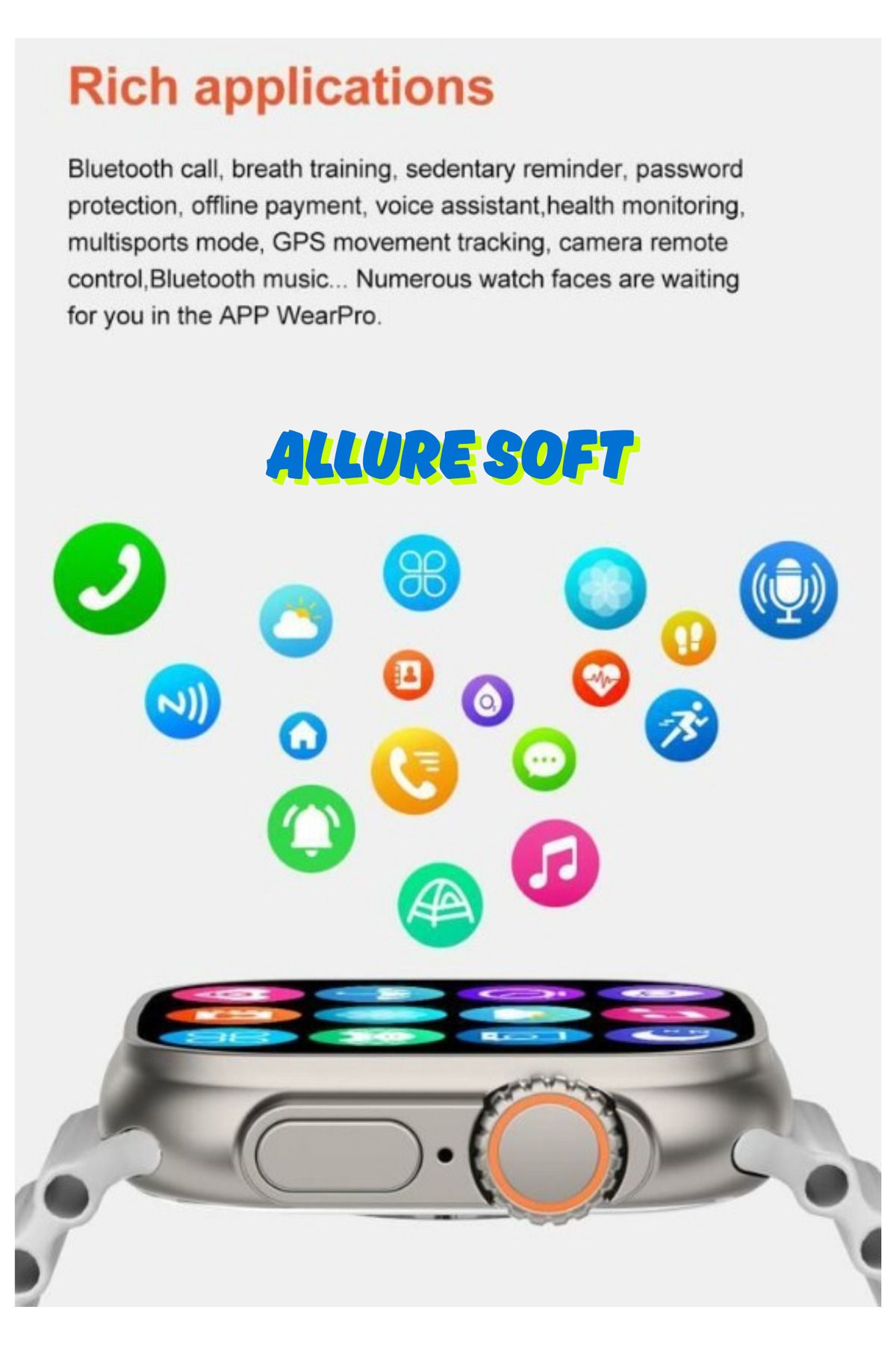 Allure soft Yeni Sürüm Kordonu Şık, Özellikleri Ultra Watch 3 AMOLED 49mm