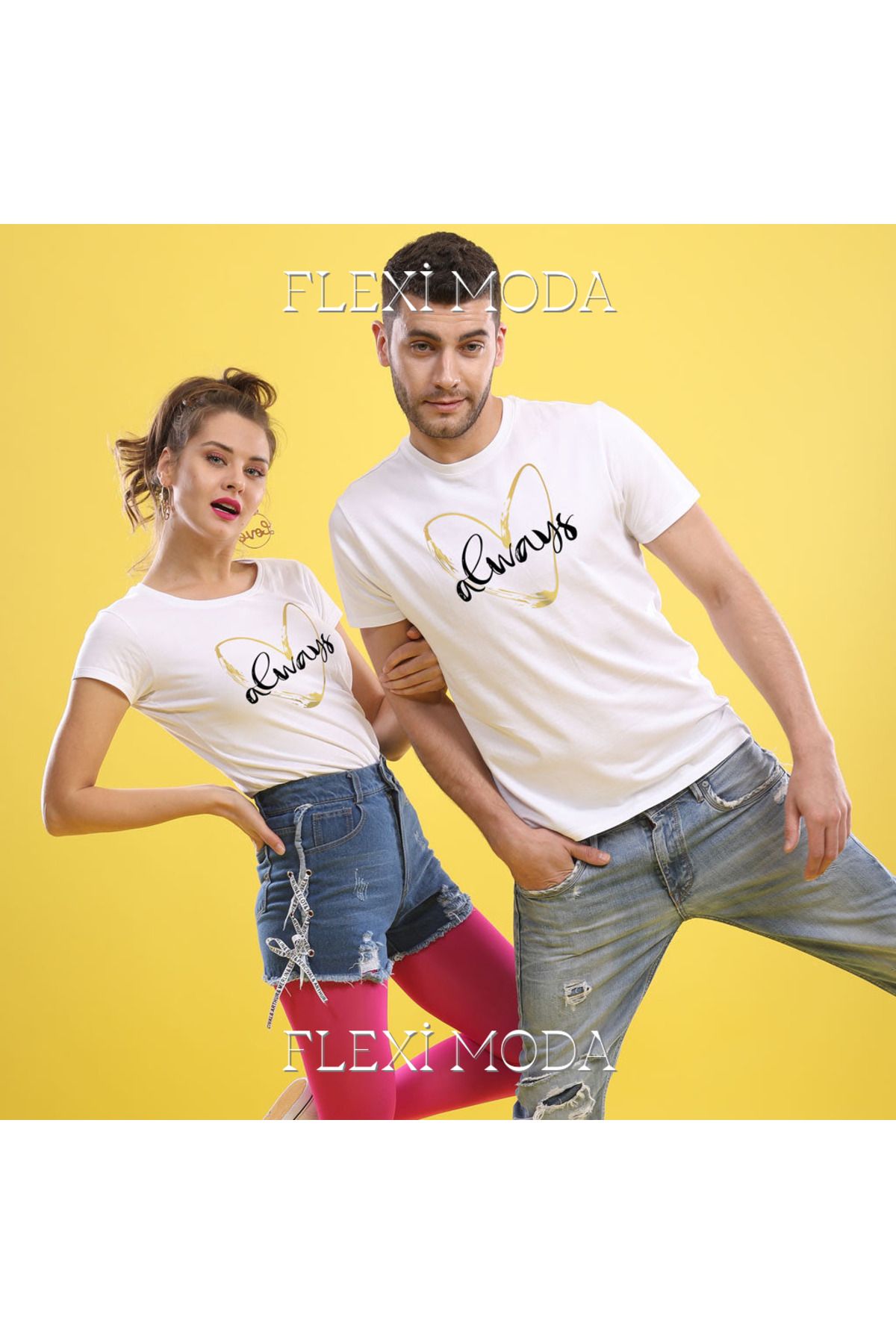 Hunors Sportswear & Company Always Yazılı Sevgili Çift Kombini Oversize 2'li Tişört