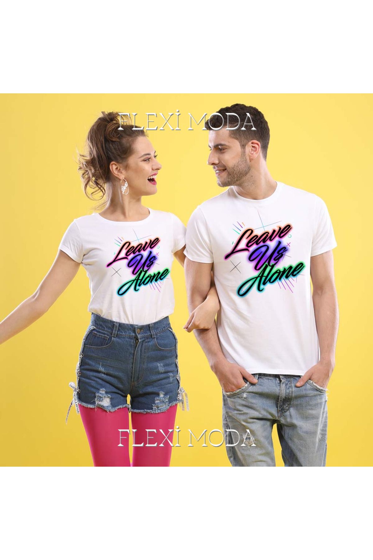 Hunors Sportswear & Company Leave Us Alone, For Couples Temalı Sevgili Çift Kombini Oversize 2'li Tişört