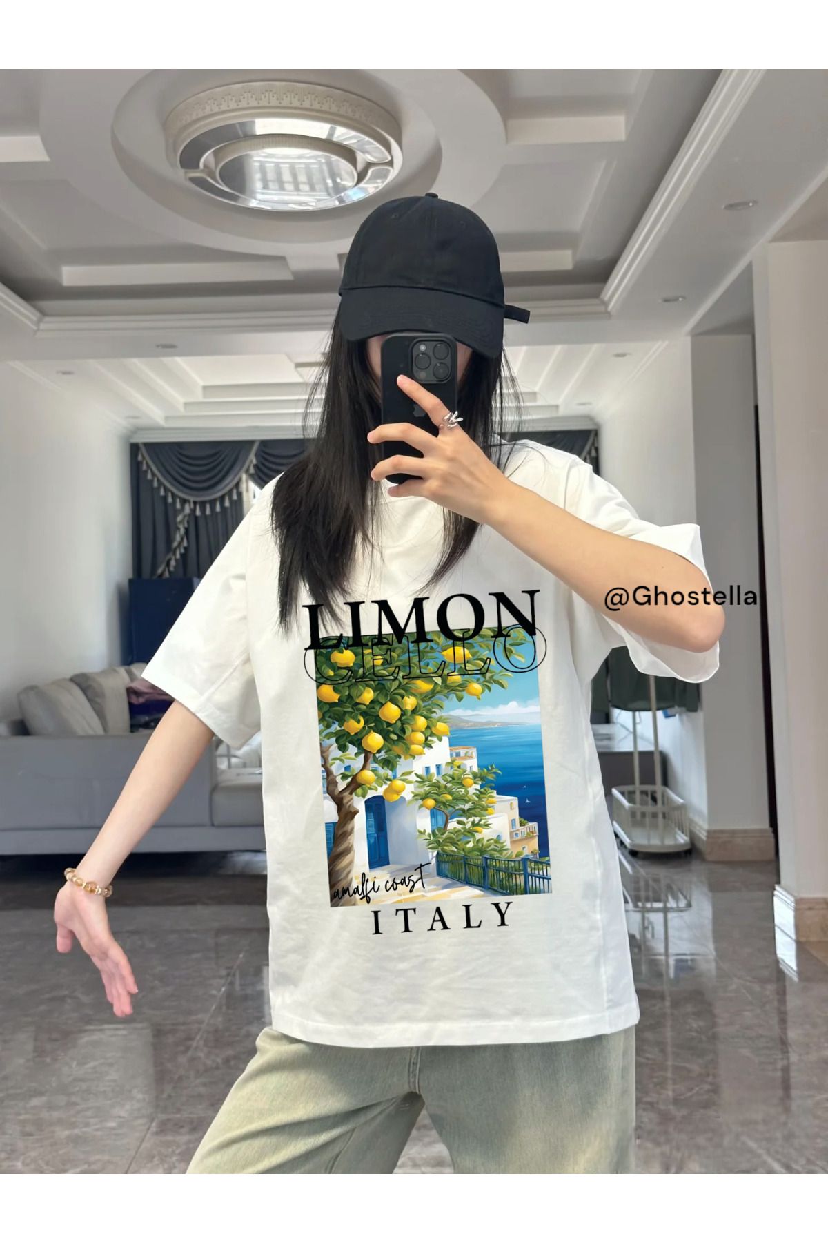 Minga London Beyaz Lemon Cello Oversize Unisex Tshirt -Ghostella
