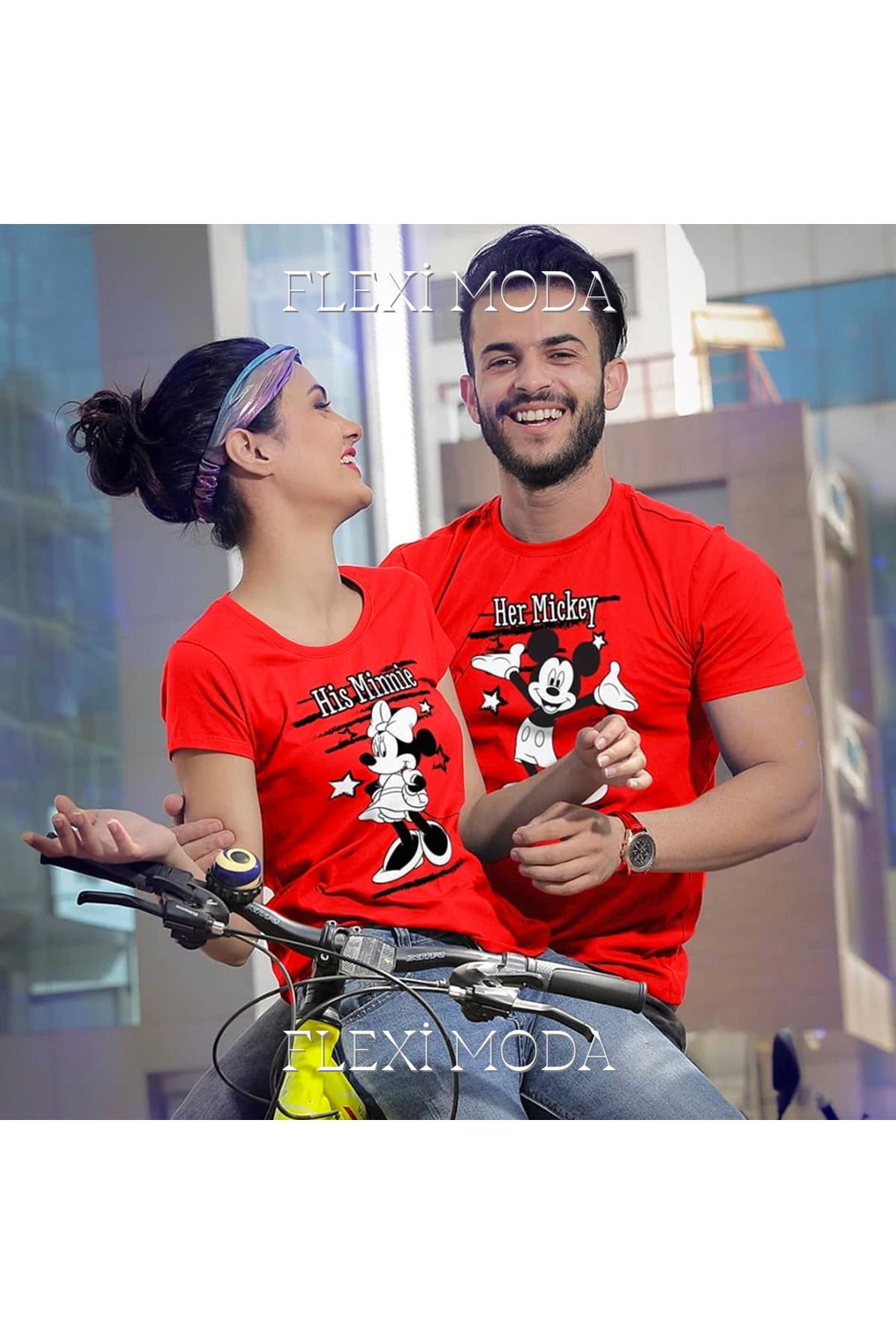 Hunors Sportswear & Company Her Mickey/His Minne, Disney Yazılı Sevgili Çift Kombini Oversize 2'li Tişört