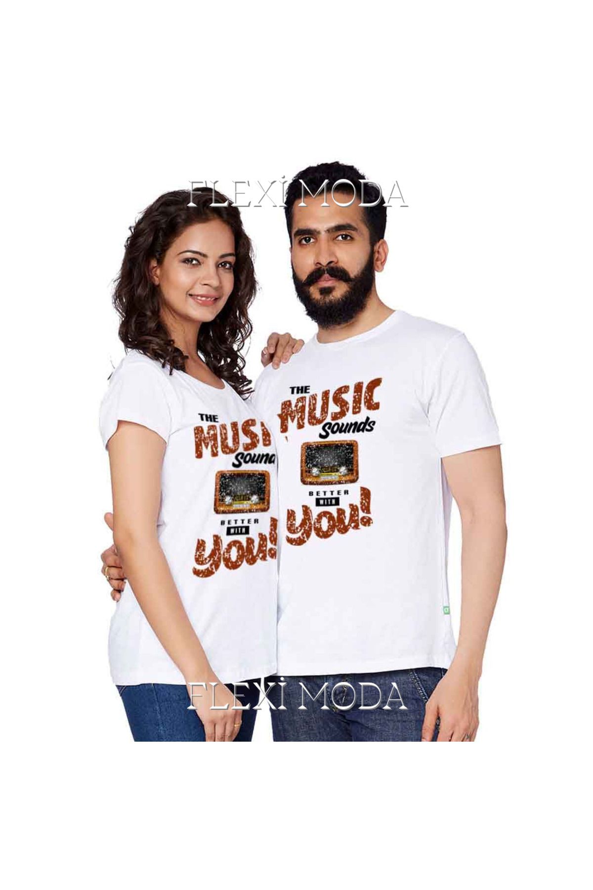Hunors Sportswear & Company The Music Sounds Better With You Yazılı Sevgili Çift Kombini Oversize 2'li Tişört