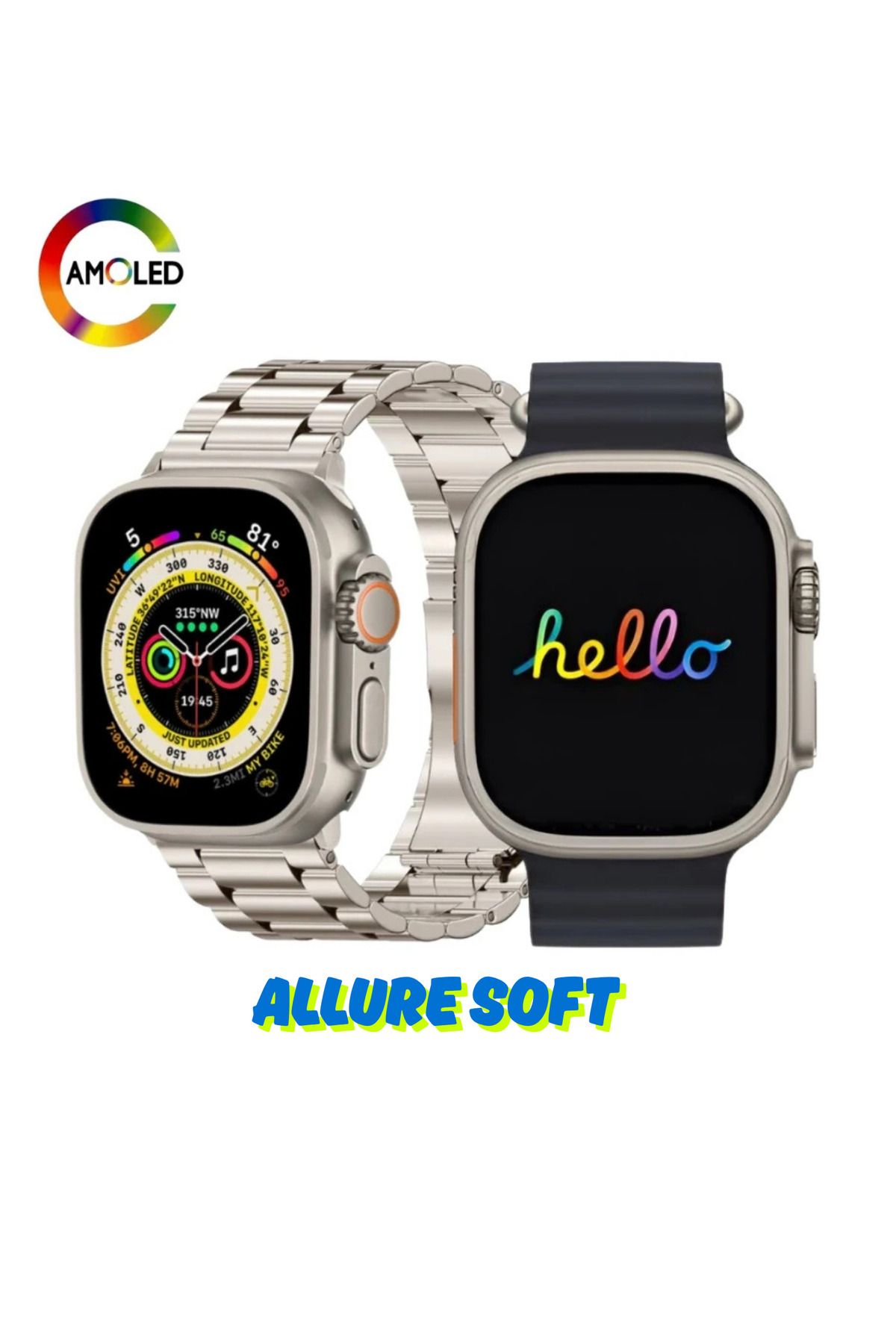 Allure soft Hello 3 Plus Akıllı Saat 1.83 HD Ekran Bluetooth Arama Spor ve Sağlık Takibi iOS Android Uyumlu