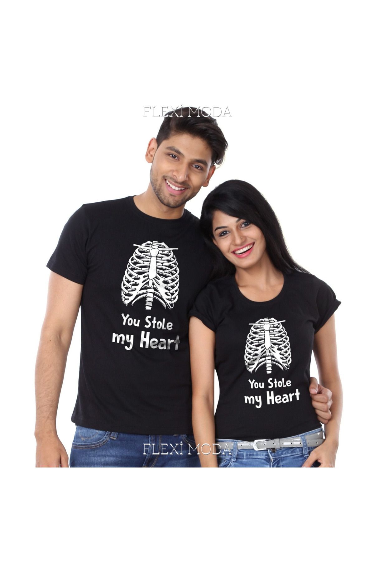 Hunors Sportswear & Company You Stole My Heart Combo Tee Yazılı Sevgili Çift Kombini Oversize 2'li Tişört