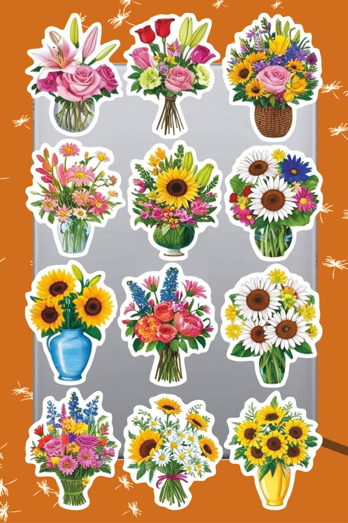 hediyenebak Çiçek Buketi Sticker Seti | Laptop Ajanda Notebook Tablet Telefon Defter Etiket Bullet Journal