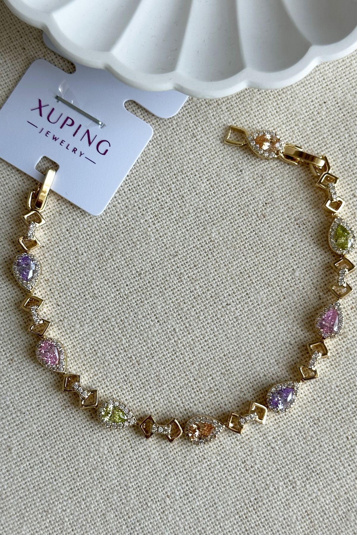 Modacaprea Xuping 14K Renkli Damla Taşlı Kadın Bileklik – 17+2 cm | Altın Renk Kararmaz Xuping Takı