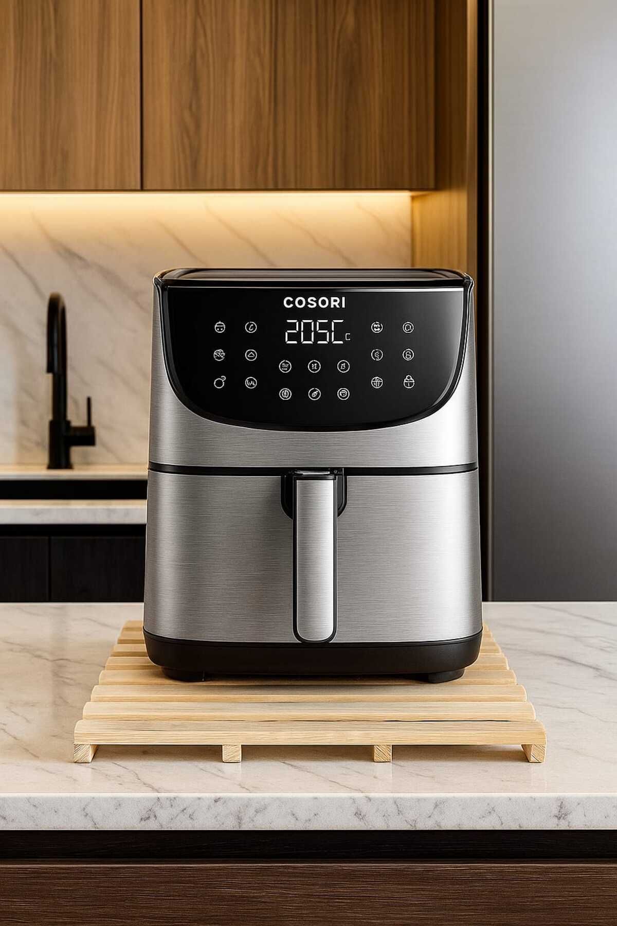 JOYWOOD Ahşap Airfryer Altlığı Çok Amaçlı Yükseltici Izgara Stand 45 x 45 cm