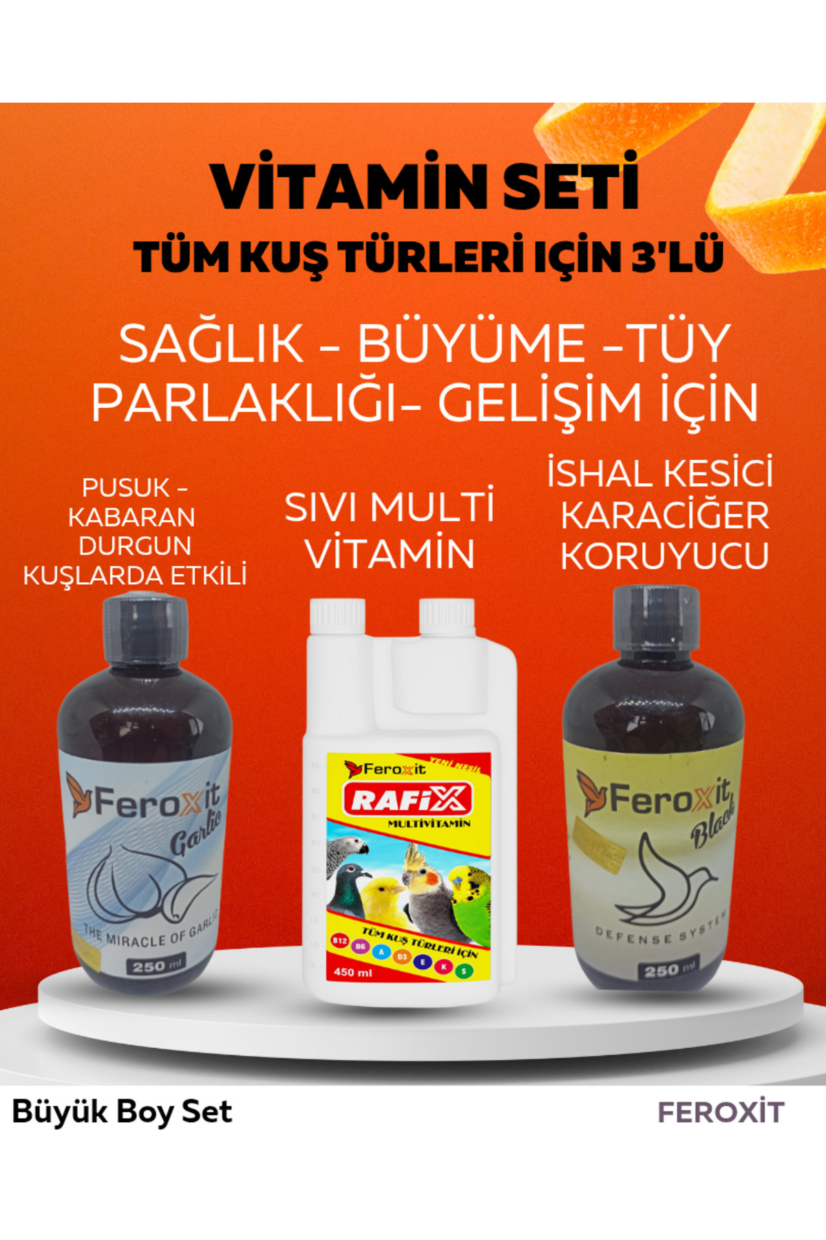 FEROXİT Tüm Kuş Türleri Için 3 'lü Vitamin Seti -Kısa sürede ETKİLİ Büyük Boy Set