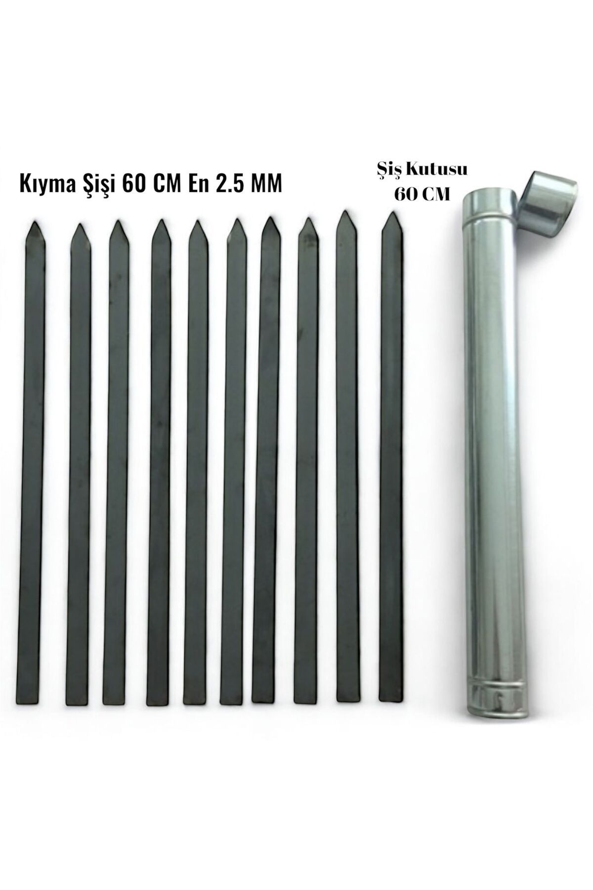 YILMAZNARGİLE 10 Adet Adana Kebap Beyti Şişi Boy:60 Cm-En:2.5 Cm - Şiş Kabı,Şiş Kutusu,Beyti Şişi