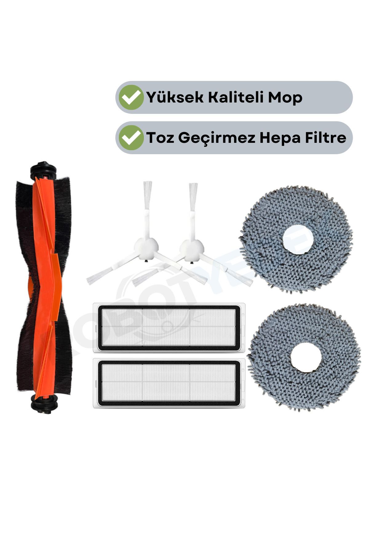 teknotrust Uyumlu 7 Parça Fırça ve Hepa Filtre Mop Seti, Temizlik İçin Ideal