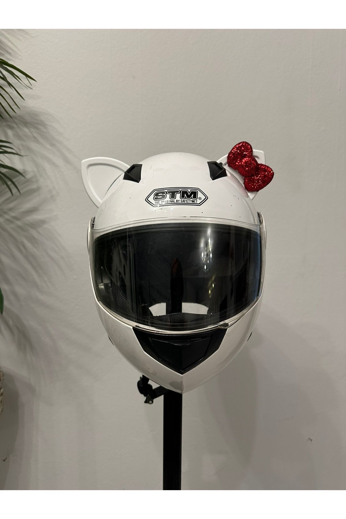 Butik Motor & Motosiklet Kırmızı Fiyonklu Kedi Kulak Kask Dış Aksesuarı