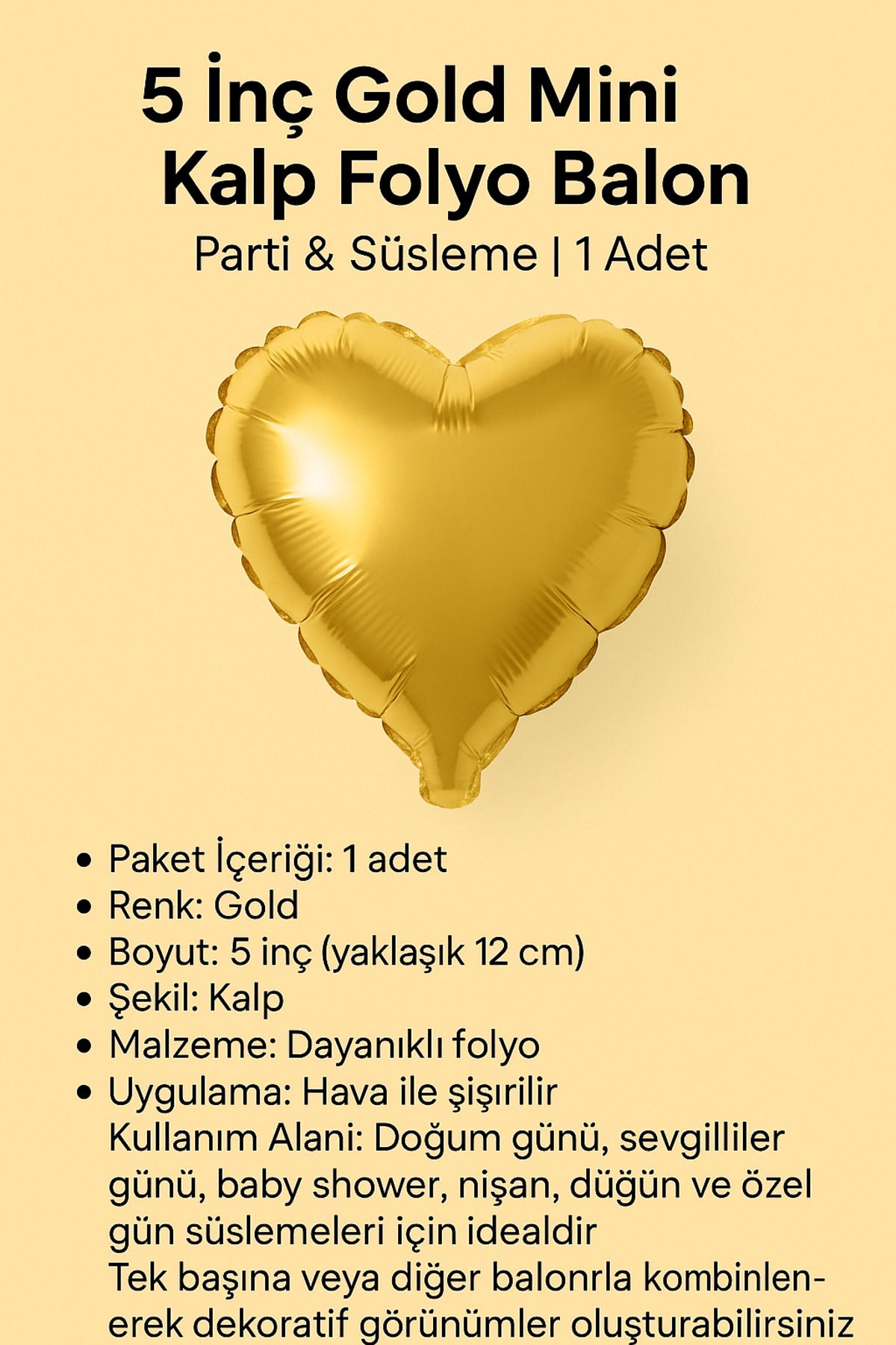 Öz-bal 5 İnç Gold Mini Kalp Folyo Balon | Parti & Süsleme | 1 Adet
