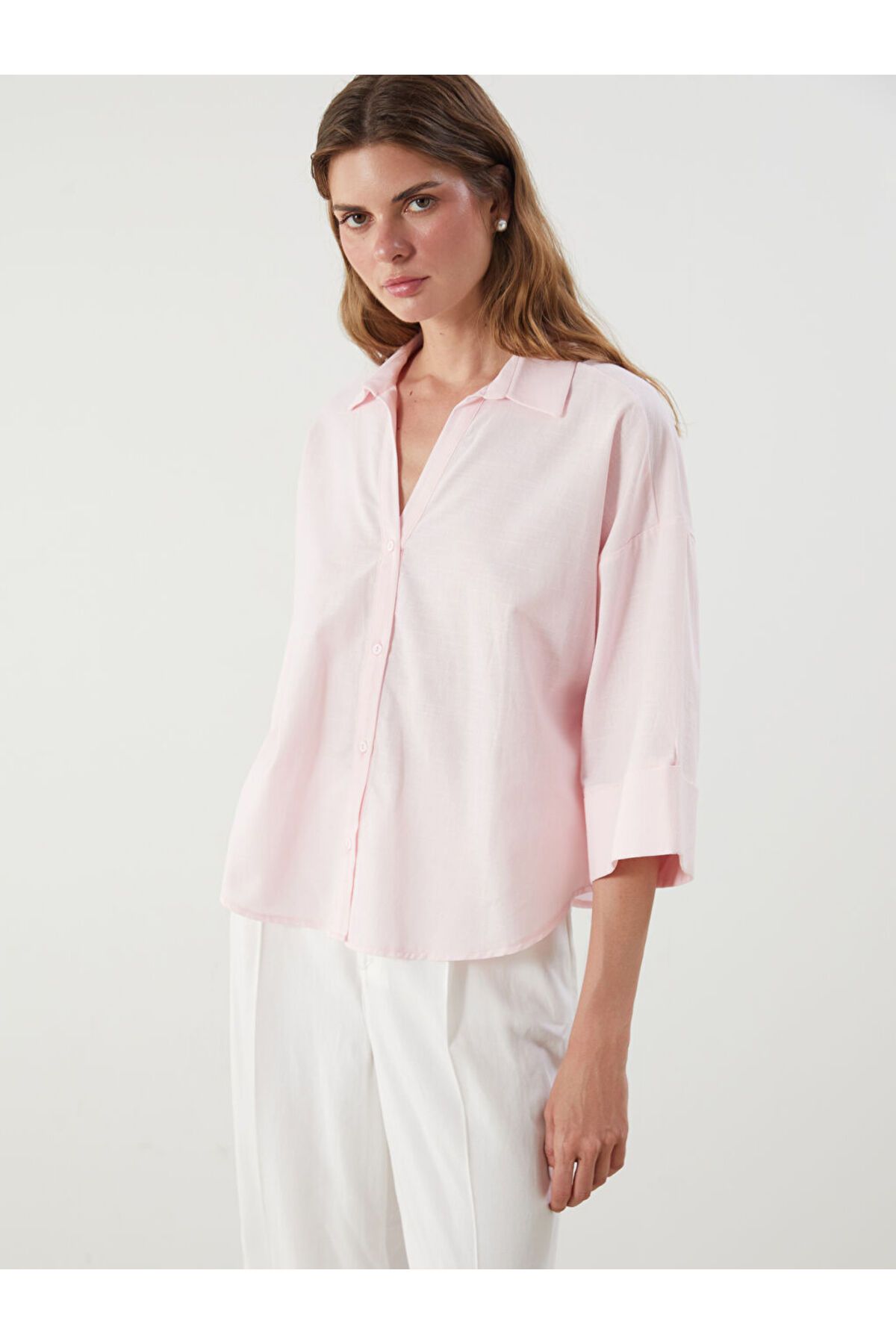 LC Waikiki LCW Oversize Keten Karışımlı Kadın Gömlek