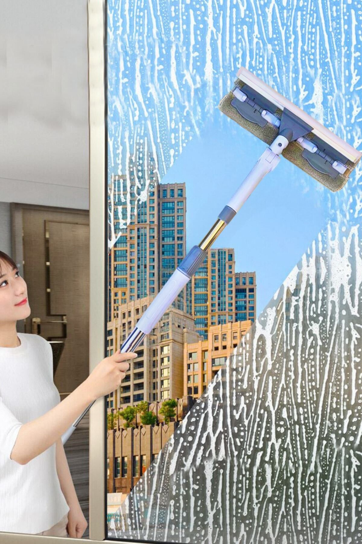 teknotrust Çift Taraflı Cam Temizleme Aleti, Yedek Bezli, Kullanışlı ve Dayanıklı