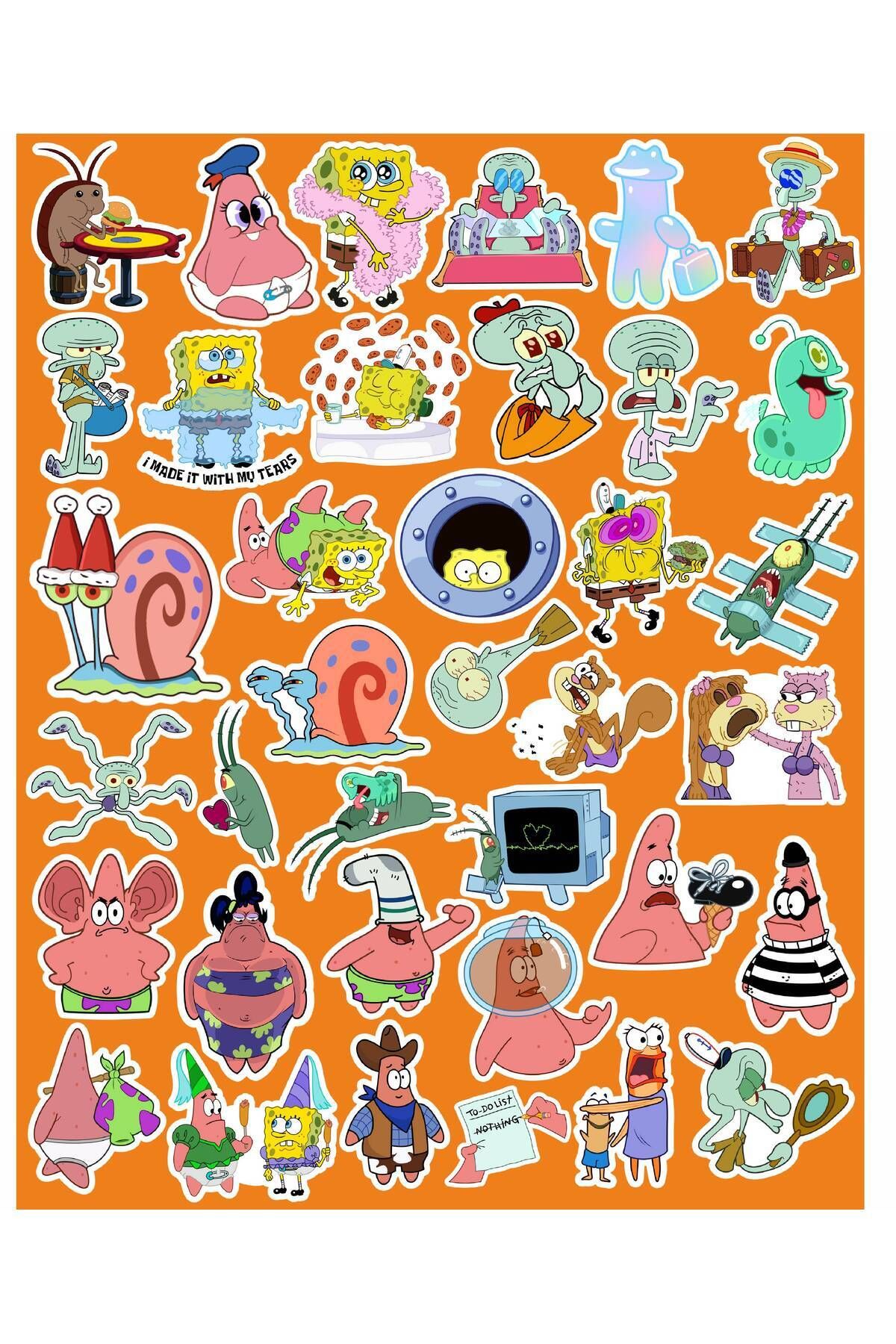 MS Major Selection Sünger Bob Kare Şort Seri 3 Sticker Telefon Laptop Notebook Tablet Defter Matara Stiker Etiket