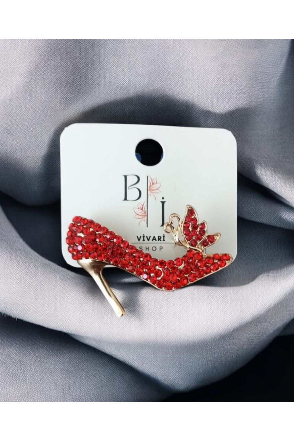 BiVivariShop Taşlı Ayakkabı Detaylı Gold Broş