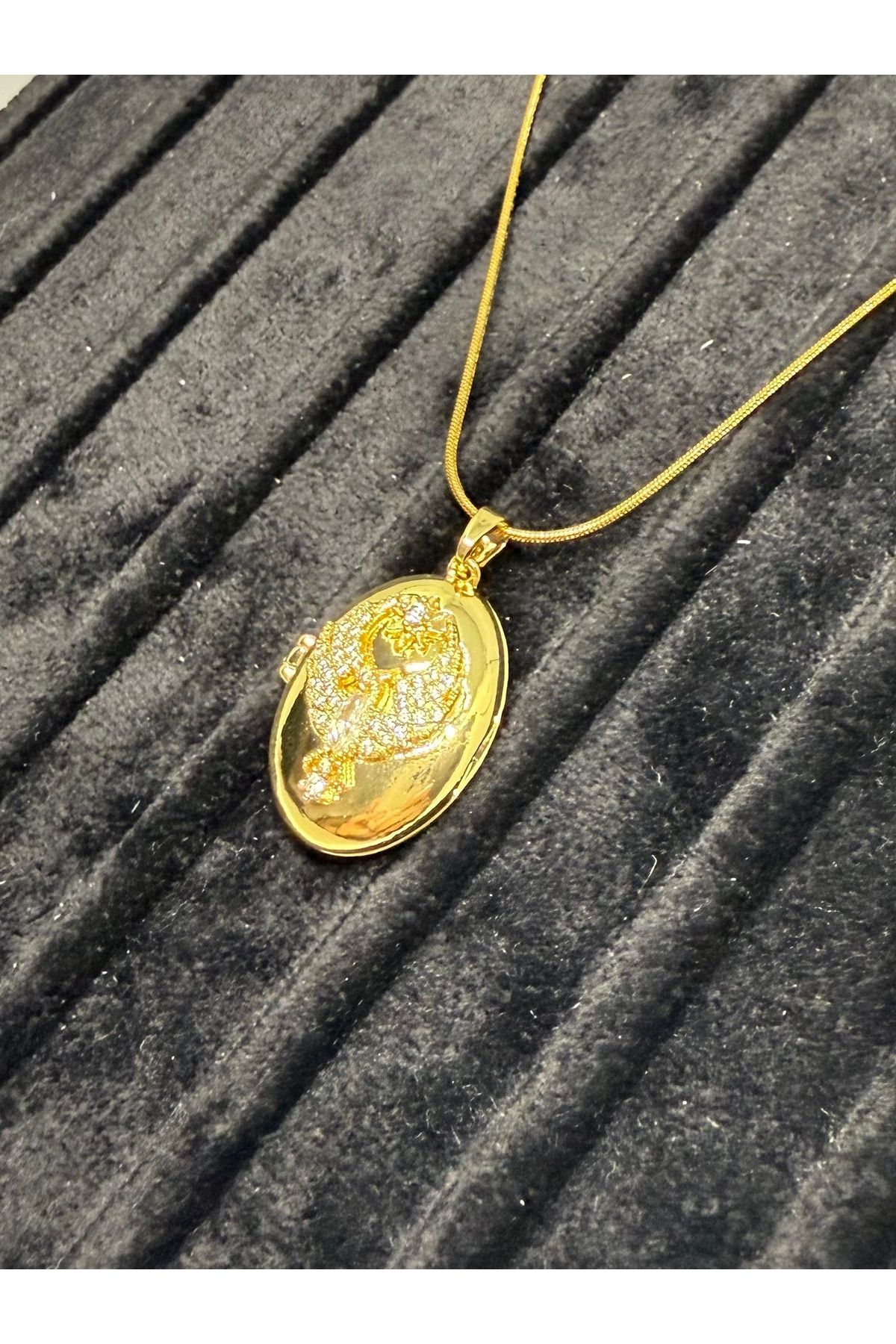Gulsah's Store Çelik gold zirkon taş detaylı alya kolye