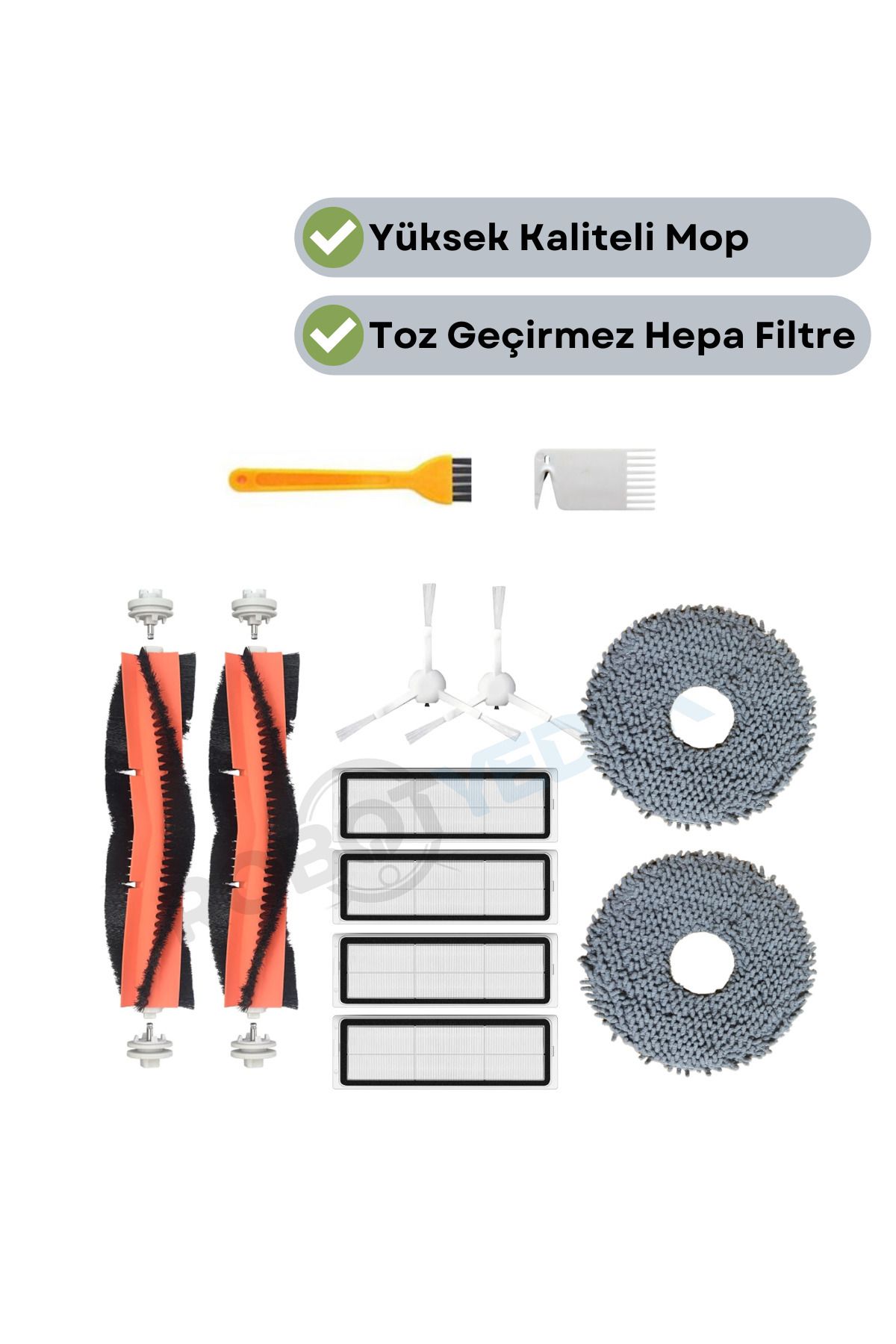 teknotrust Uyumlu Yedek Fırça Hepa Filtre Mop Seti 12 Parça, Temizlik İçin Ideal