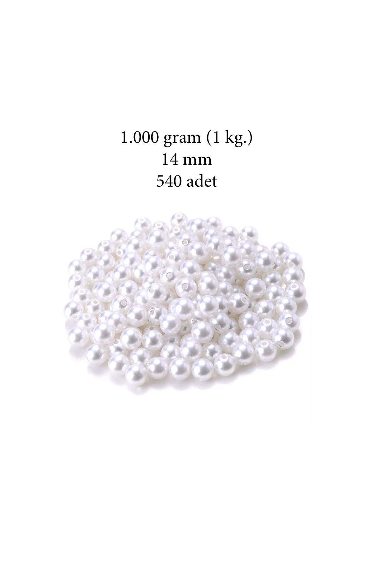 maarketim 1.000 gram (1 kg.) 14mm Beyaz Renk Plastik İnci Boncuk Çanta ve Takı Yapım Boncuğu (~540 adet)