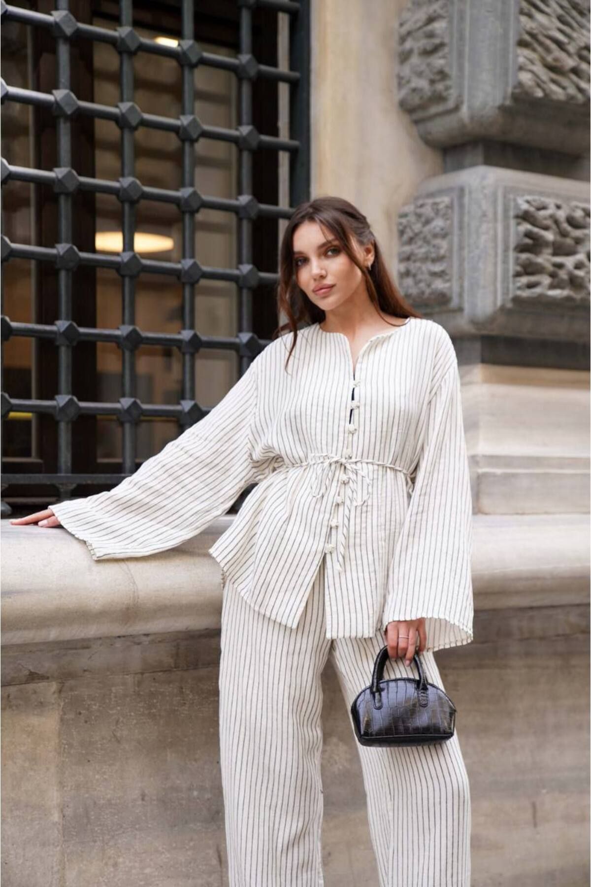 efruza moda Nervürlü Tunik Takım