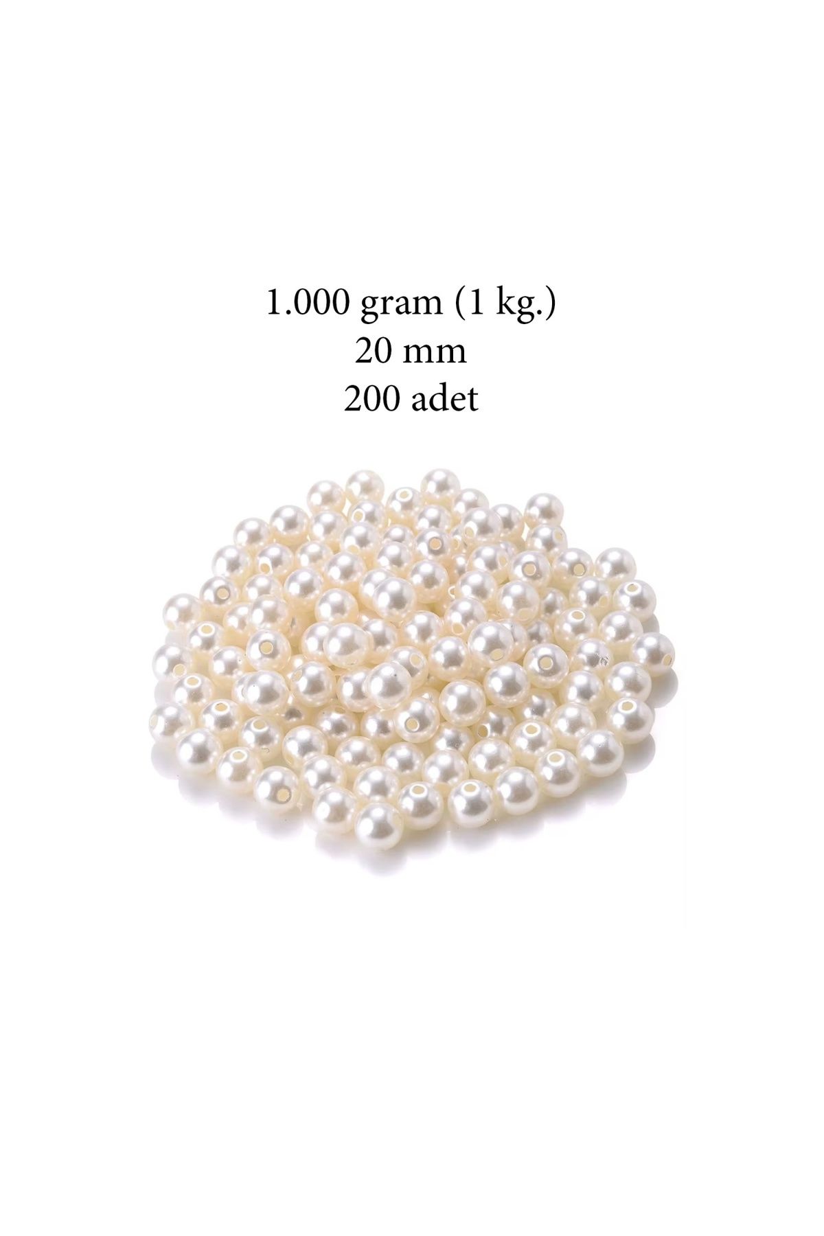 maarketim 1.000 gram (1 kg.) 20mm Krem Renk Plastik İnci Boncuk Çanta ve Takı Yapım Boncuğu (~200 adet)