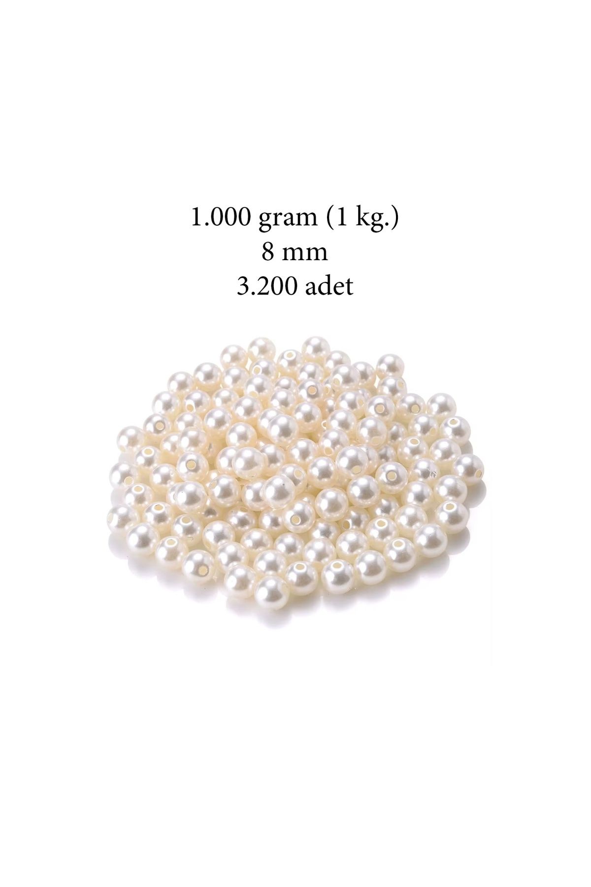 maarketim 1.000 gram (1 kg.) 8mm Krem Renk Plastik İnci Boncuk Çanta ve Takı Yapım Boncuğu (~3.200 adet)