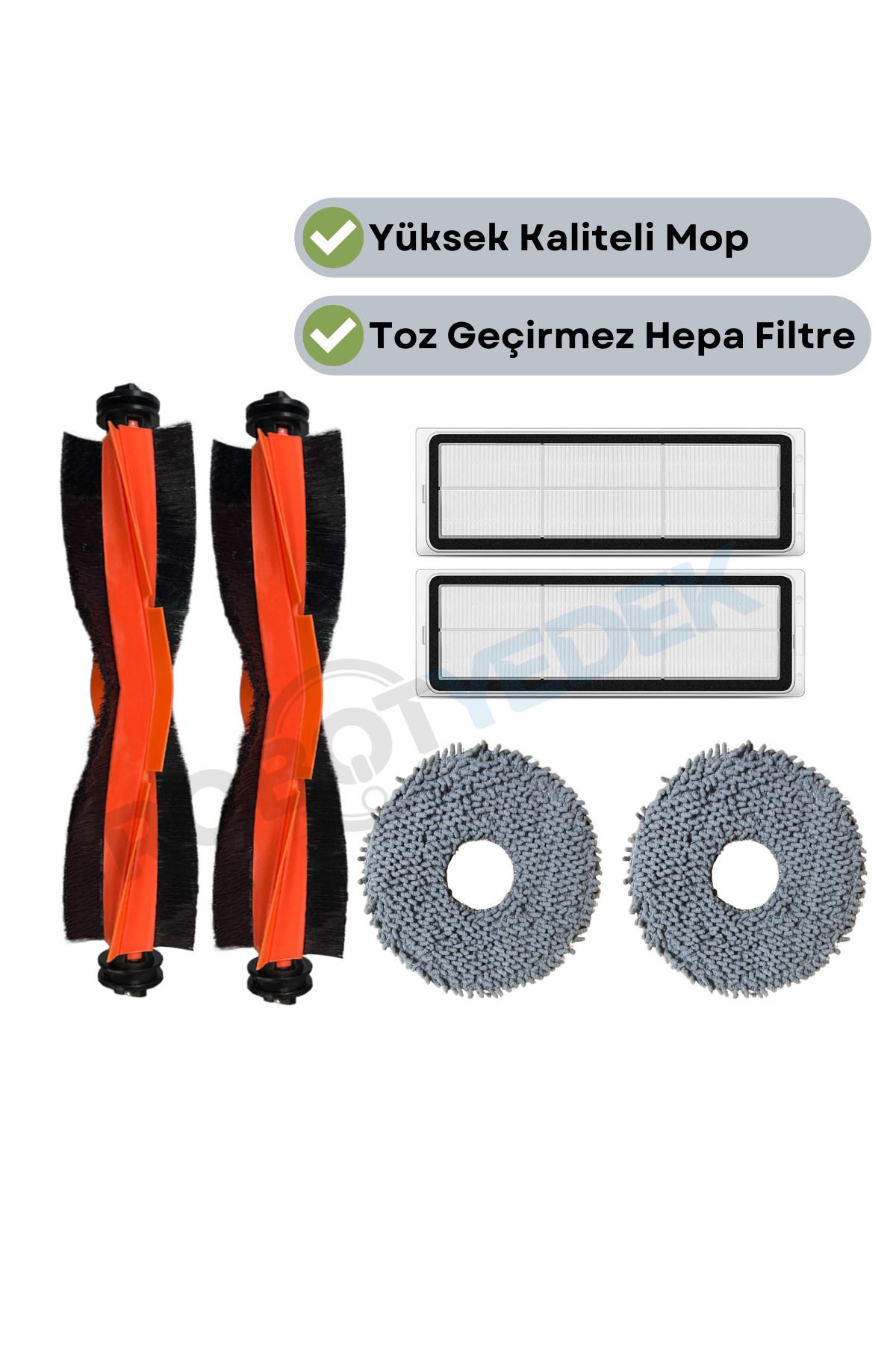 teknotrust Uyumlu Siyah Fırça, Hepa Filtre ve Mop Seti – 6 Parça