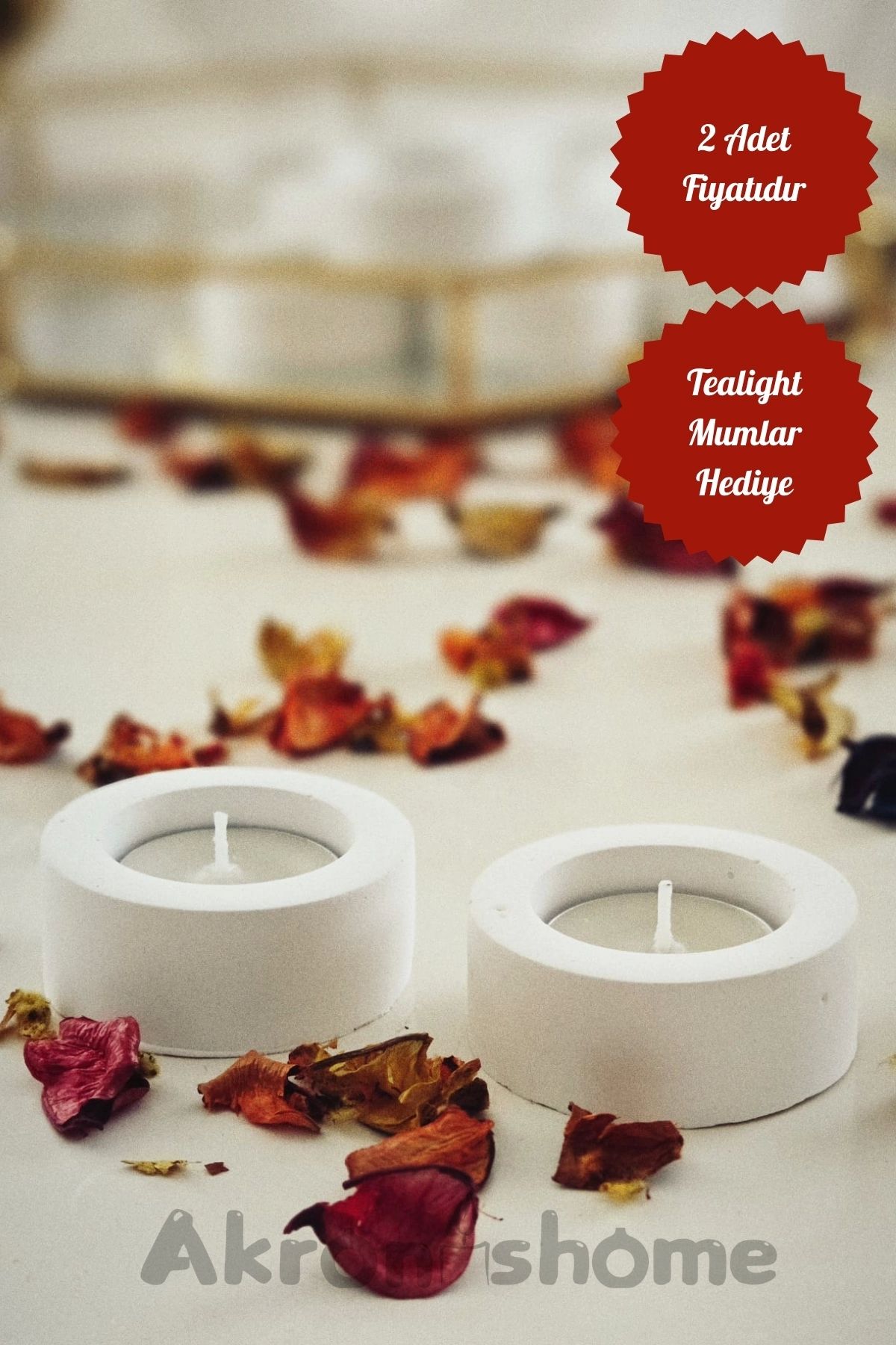 Akronis Home Sade Tasarım Tealight Mumluk Söz Nişan ve Özel Günler İçin 2 Adet