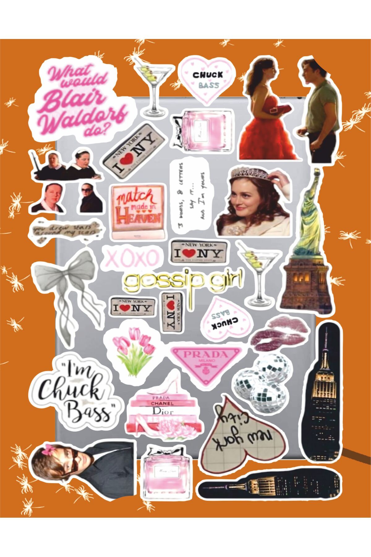 hediyenebak Gossip Girl Temalı Sticker Seti | Laptop Ajanda Notebook Tablet Telefon Defter Etiket Bullet Journal