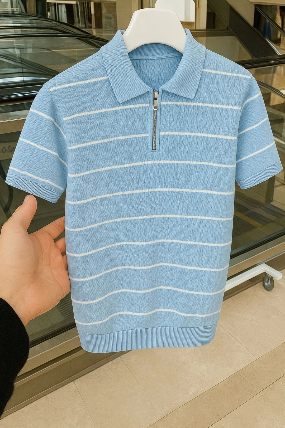 LC Waikiki LCWAIKIKI premium kalite tarz yeni model triko erkek çizgili fermuarlı yazlık esnek tişört