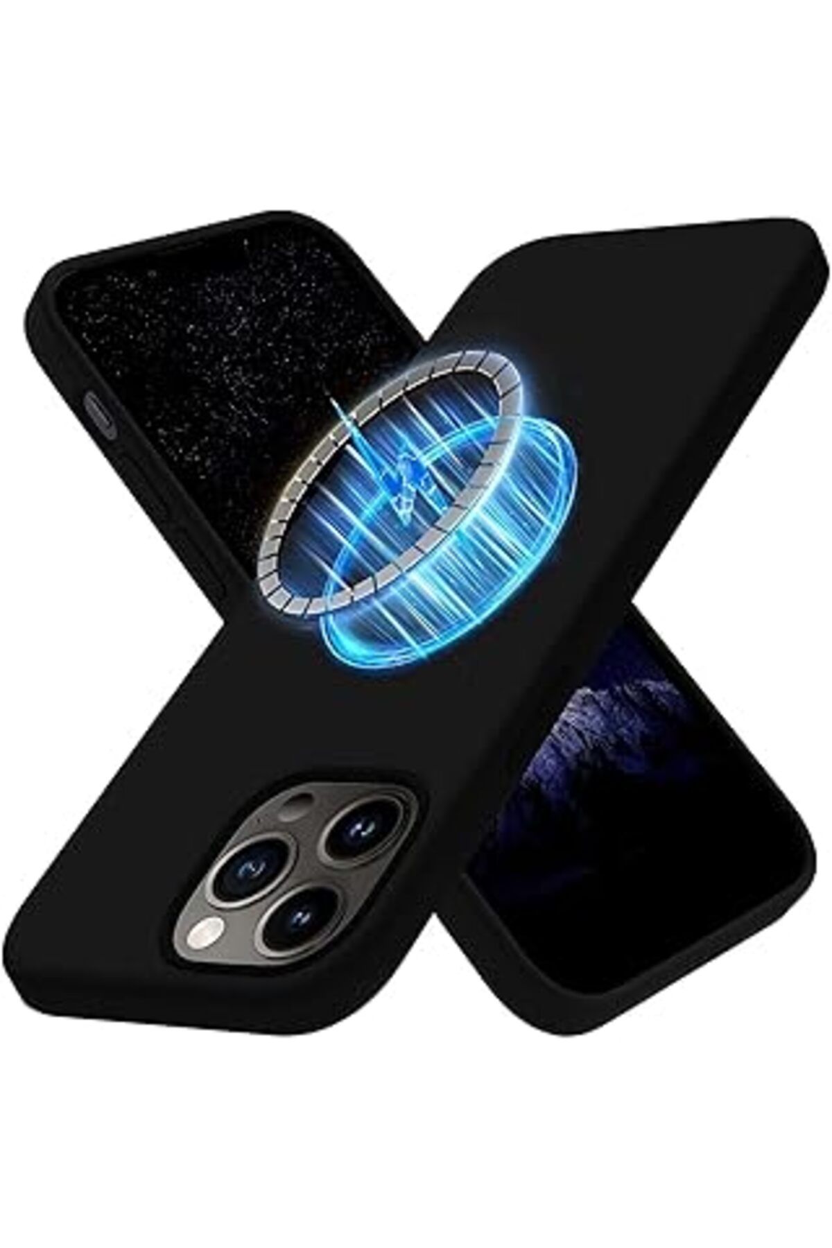Pazarcan Bause Iphone 13 Uyumlu Mikrofiber Astarlı, Lansman Silikon Kılıf, Magsafe Uyumlu (Siyah)