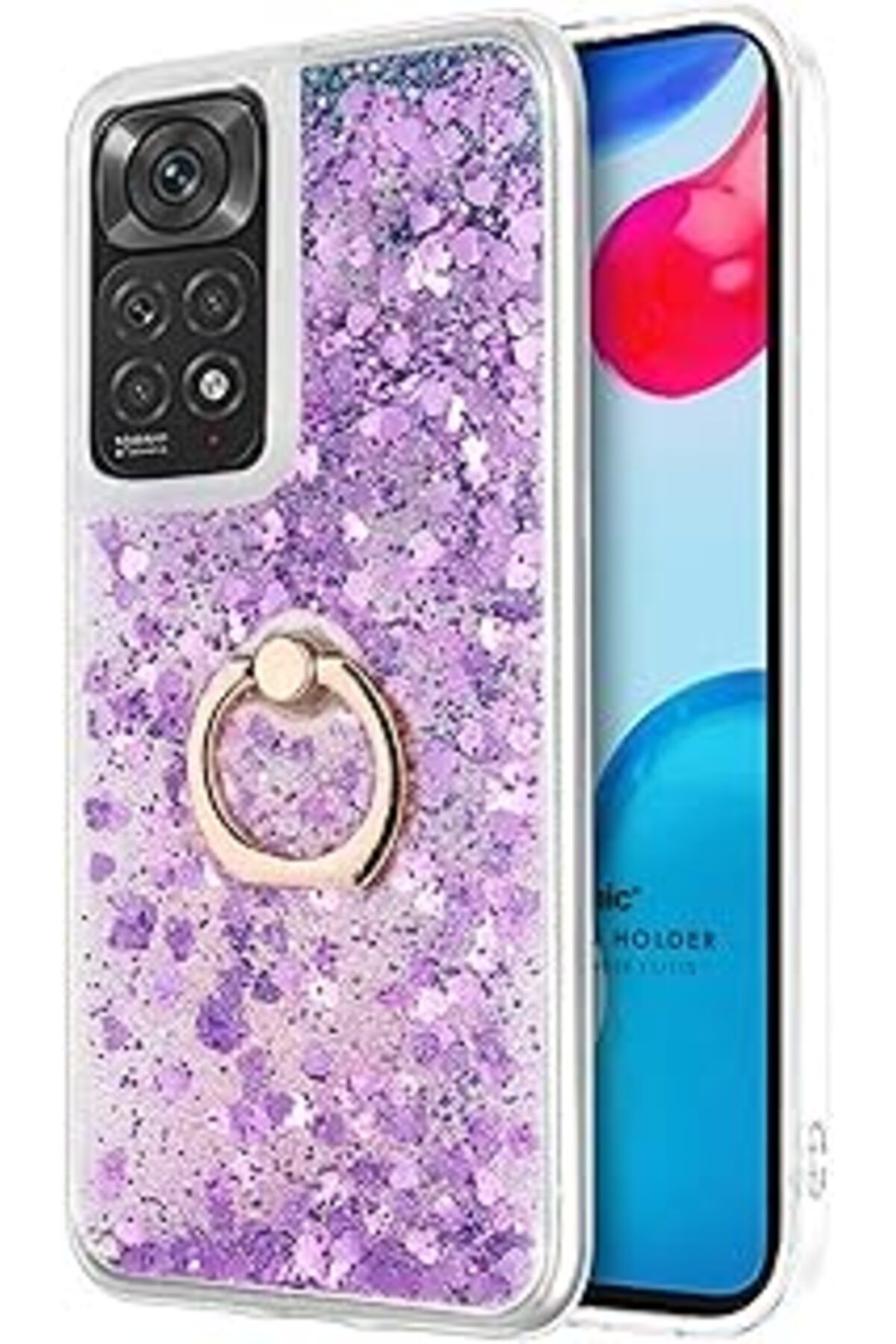 Karachil Microsonic Xiaomi Redmi Note 11 Için Kılıf Glitter Liquid Holder Mor [Redmi Note 11 Ile Uyumlu Kılı