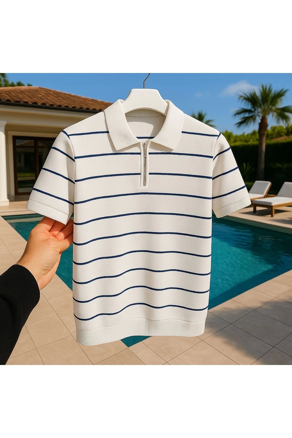 LC Waikiki LCWAIKIKI pamuklu erkek triko çizgili fermuar detaylı şık tarz yeni model tişört