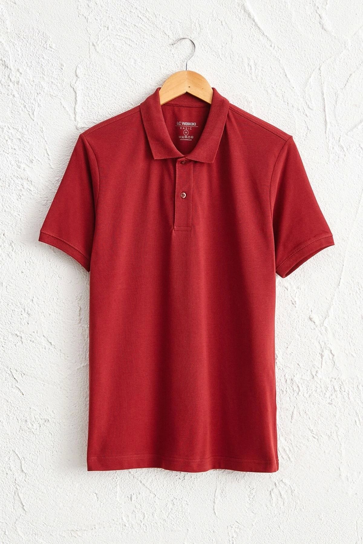 LC Waikiki LCWAIKIKII Your Fashion Style'dan Erkek Bordo Tişört Polo Yaka Kısa Kollu Basic Pike