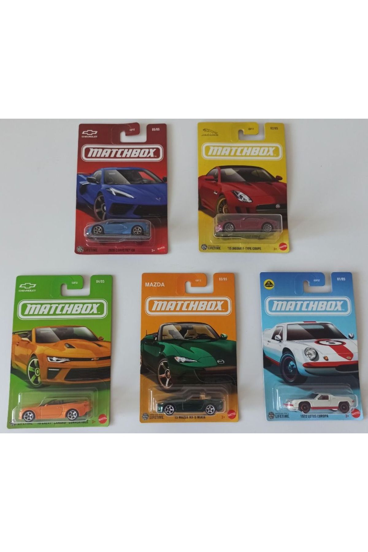 HOT WHEELS MATCHBOX 5'Lİ SET -Lotus Europa -16 Chevy Camaro Cabrio -Corvette C8 -Mazda MX5 -Jaguar F-Type
