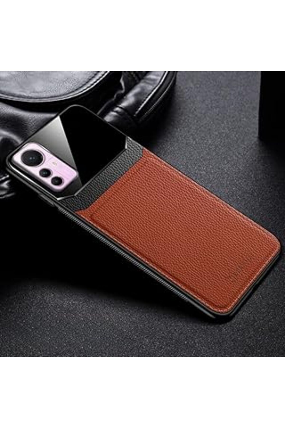 Pazarcan Zebana Xiaomi Mi 12 Lite Ile Uyumlu Kılıf Zebana Lens Deri Kılıf Kahverengi