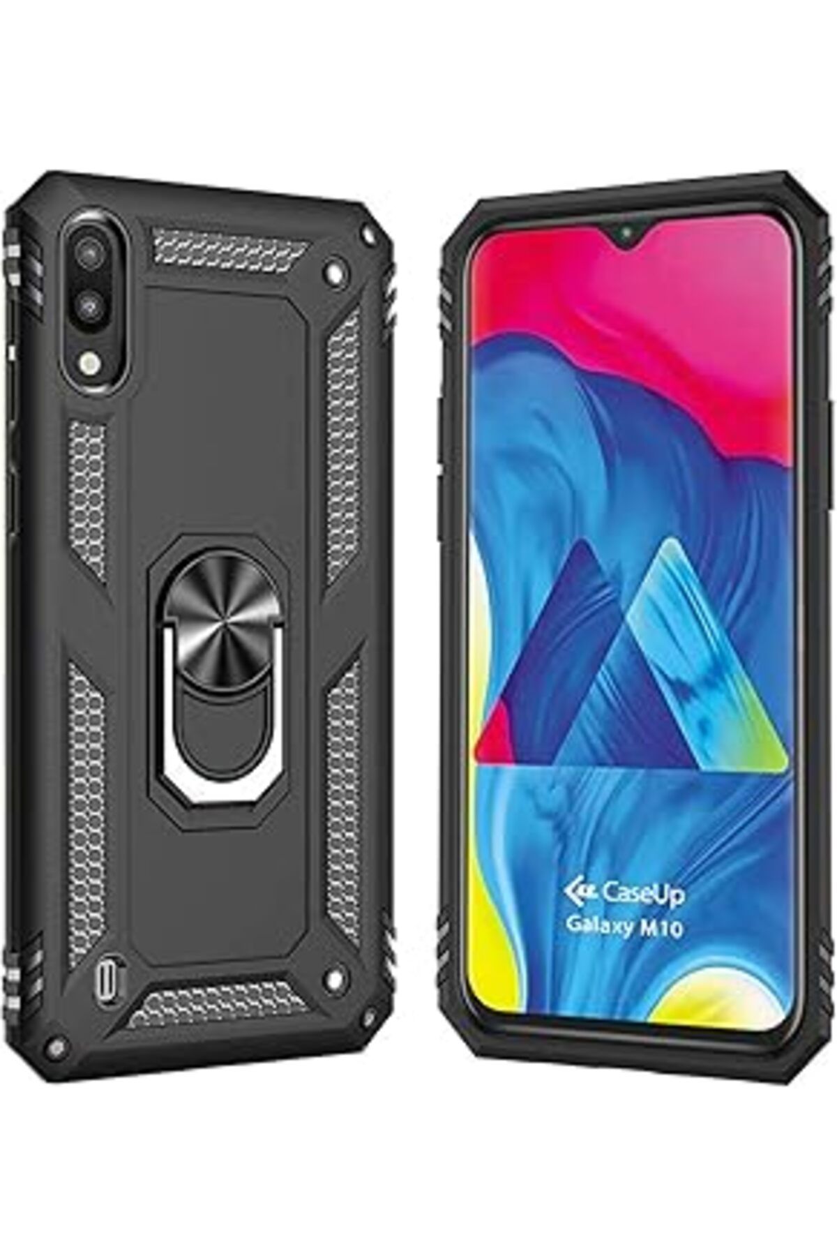 Pazarcan Caseup Samsung Galaxy M10, Caseup Magnetic Ring Holder Uyumlu Kılıf Siyah