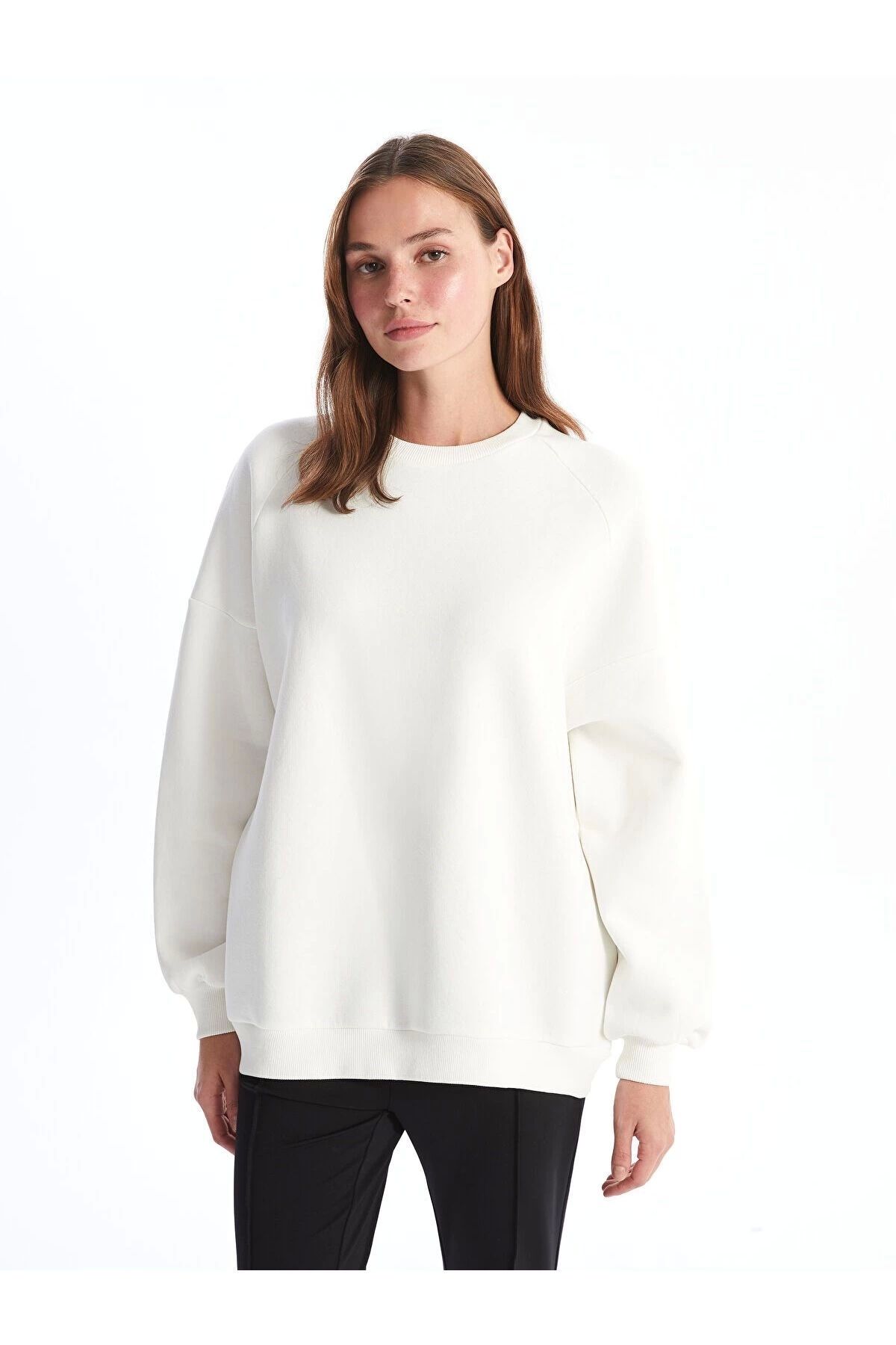 LC Waikiki LCWAIKIKI Bisiklet Yaka Oversize Kadın Sweatshirt