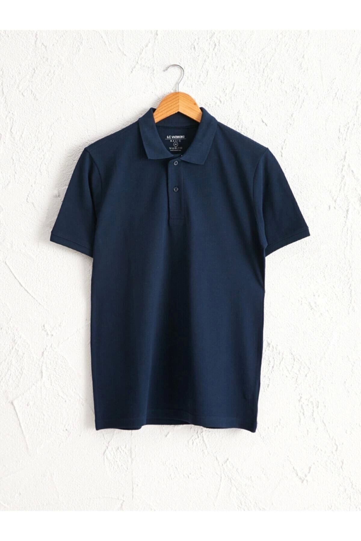 LC Waikiki LCWAIKIKII Your Fashion Style'dan Erkek Lacivert Tişört Polo Yaka Kısa Kollu Basic Pike