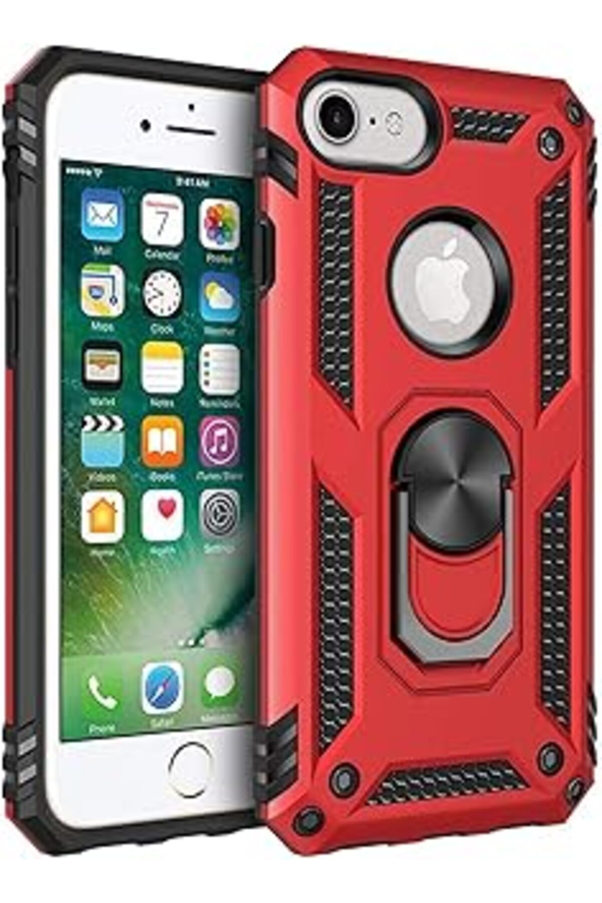 Pazarcan Microsonic Apple Iphone 6S Plus Için Kılıf Military Ring Holder Kırmızı [Iphone 6S Plus Ile Uyumlu
