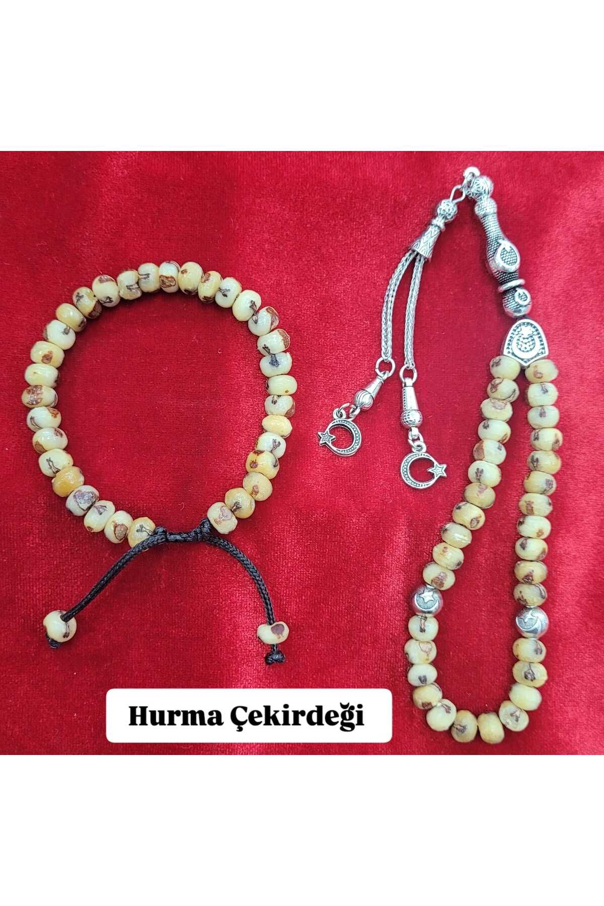 QELA COLLECTION Hurma Çekirdeği Tesbih Bileklik Set