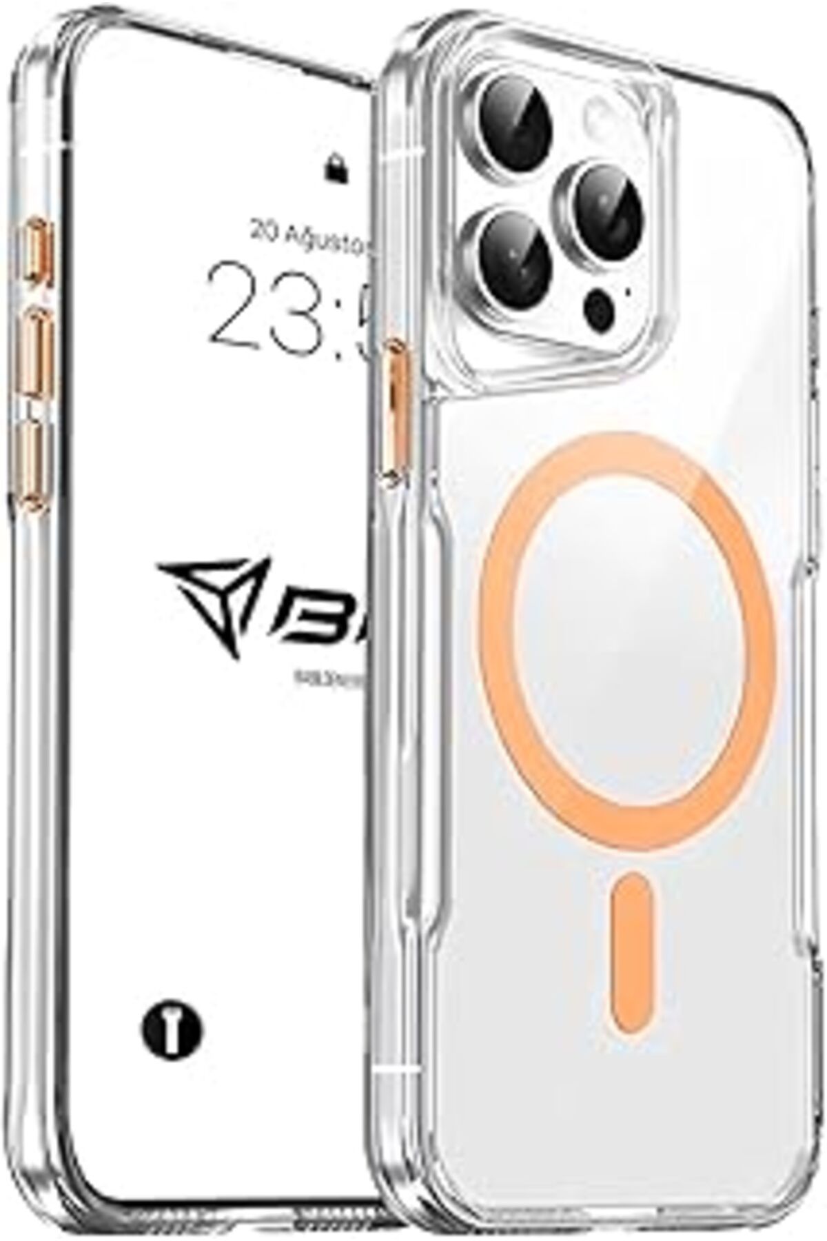 Pazarcan Babilden Iphone Ile Uyumlu Şeffaf Sert Mika Sararmaz Renkli Magsafe Kılıf (Turuncu, Iphone 14 Pro M
