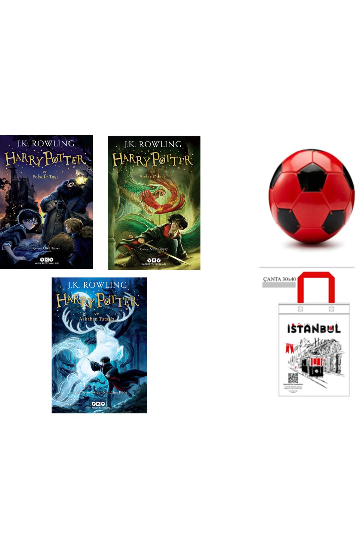 Yapı Kredi Yayınları Harry Potter ve Felsefe Taşı - Sırlar Odası - Azkaban Tutsağı - futbol topu ve bez çanta hediyeli
