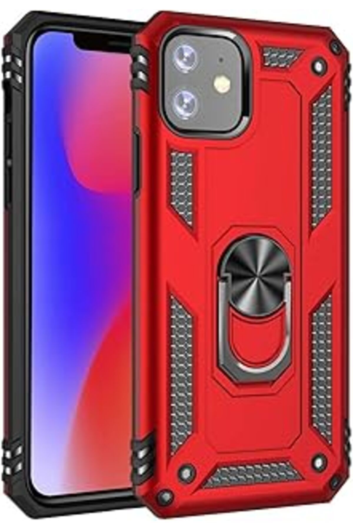 Pazarcan Microsonic Apple Iphone 11 (6.1'') Için Kılıf Military Ring Holder Kırmızı [Iphone 11 Ile Uyumlu Kı