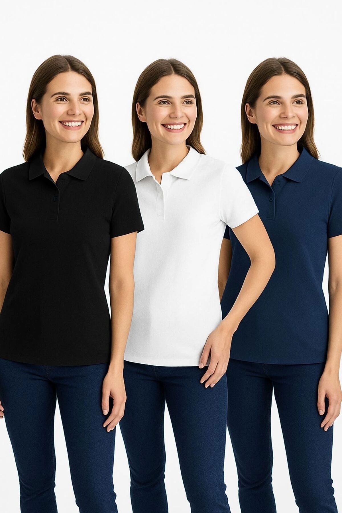 LC Waikiki LCWA 3lü Standart Kalıp Polo Yaka Kadın Tişört