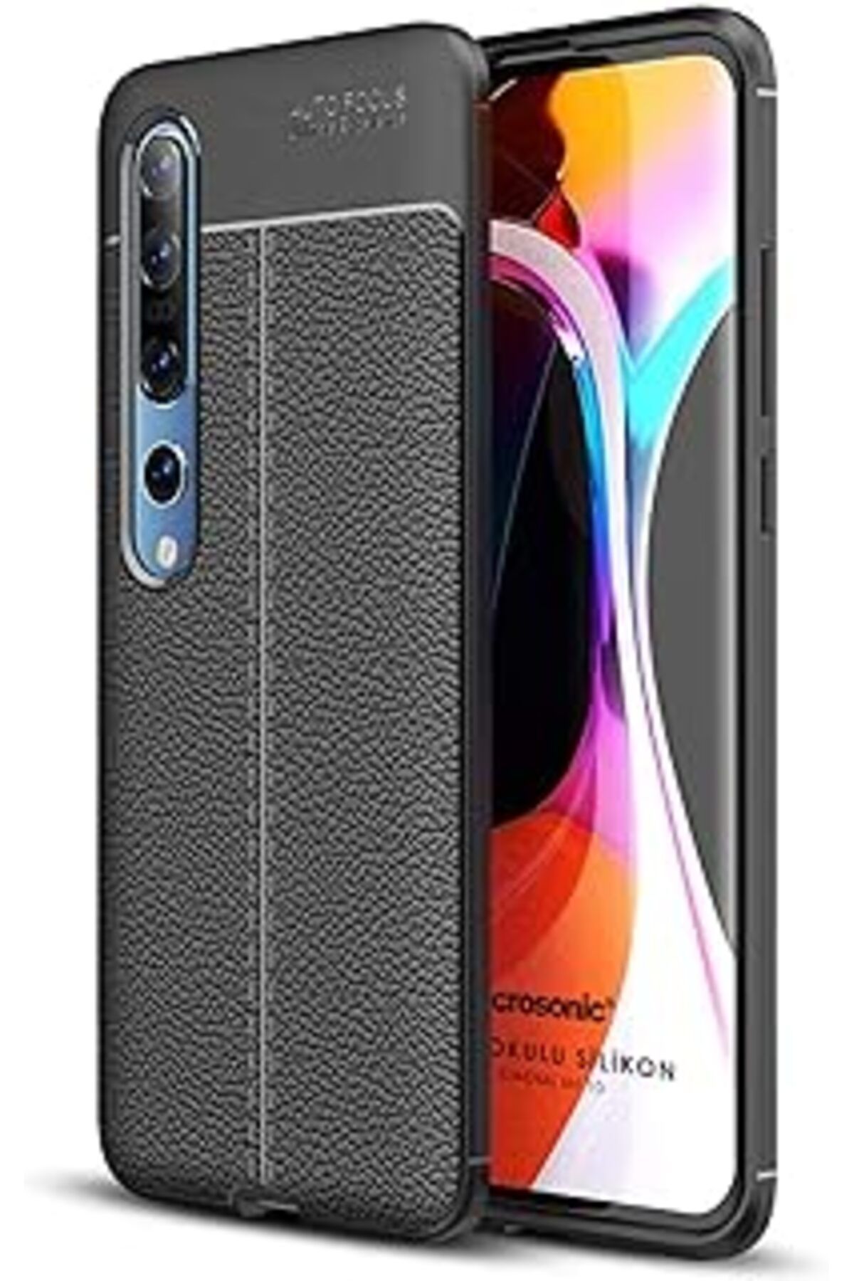 Pazarcan Microsonic Xiaomi Mi 10 Için Kılıf Deri Dokulu Silikon Siyah [Mi 10 Ile Uyumlu Kılıf - Siyah]