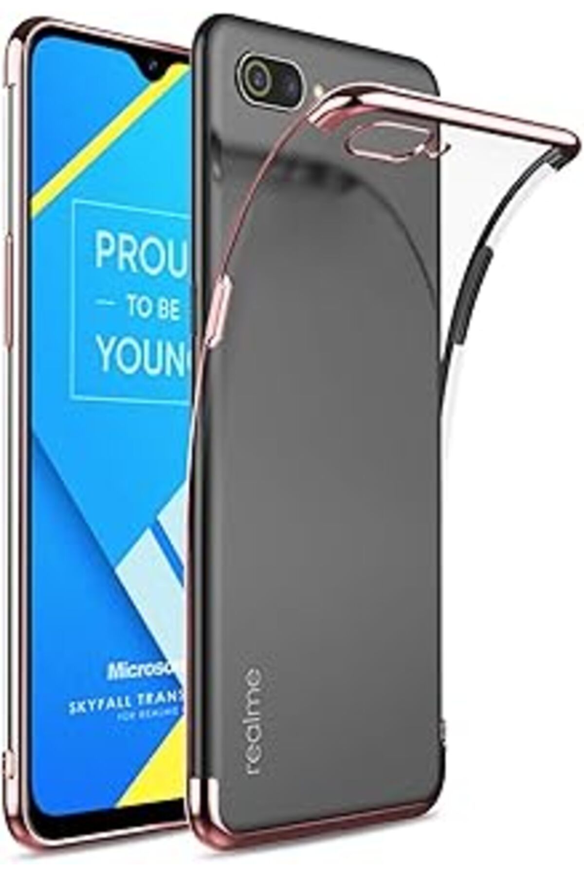 Pazarcan Microsonic Realme C2 Kılıf Skyfall Transparent Clear Rose Gold